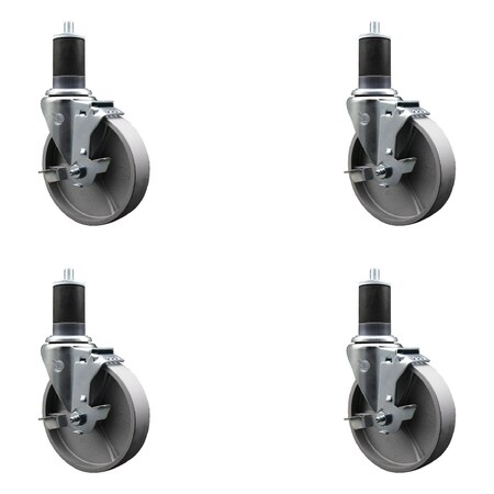 Service Caster 5'' Semi Steel Swivel 1-5/8'' Expanding Stem Caster Set with Brake, 4PK SCC-EX20S515-SSR-TLB-158-4